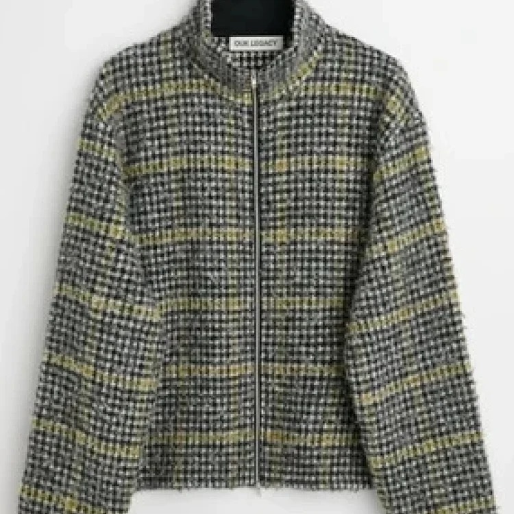 OurLegacy high collar wool blend plaid retro zipper cardigan knitted trendy slim coat for men and women