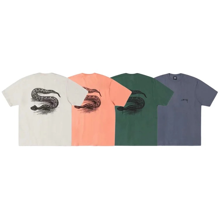 Original production 26SS STUSSY Animal Series Classic Python Printed Couple Round Neck Short Sleeve T-shirt TEE Stussy originated from the surfing mecca of Southern California in the United