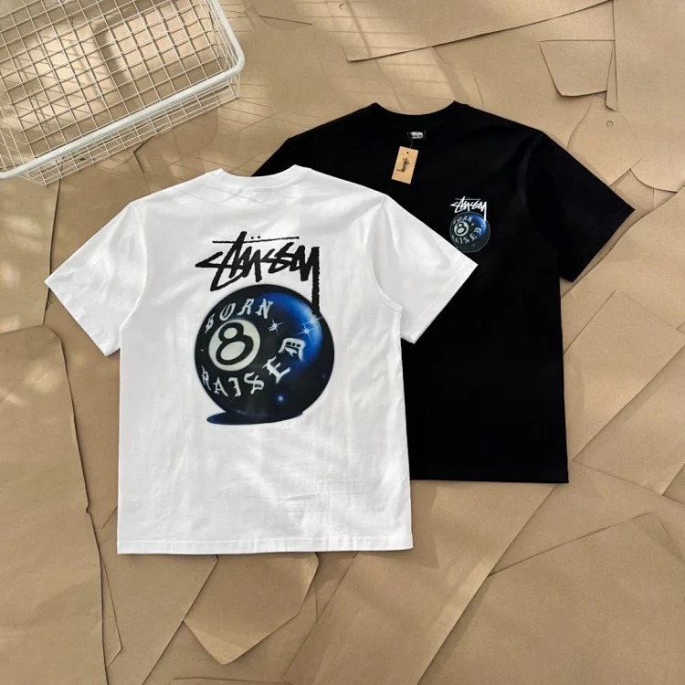 Original production 25SS Stussy Black Eight Series Blue Black Eight Ball Printed Short-sleeved T-shirt TEE originated from the surfing mecca of Southern California, USA, and redefined the de