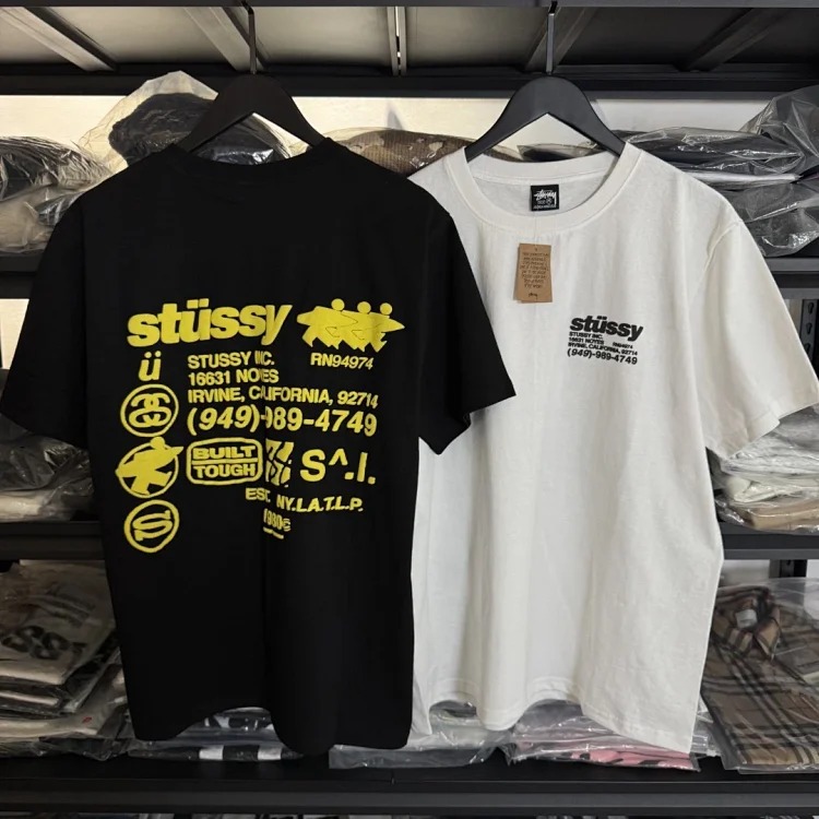 Made in the original version, Stussy FW24 DNA TEE, loose short sleeves with foam print on the back, pure cotton cylindrical seamless design for men and women, simple and versatile, fully , w