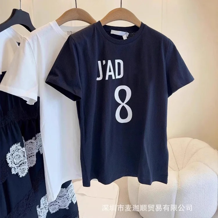 D new home T-shirt printed pure cotton summer loose women's trendy letter tops women's tops short-sleeved 25 high-end