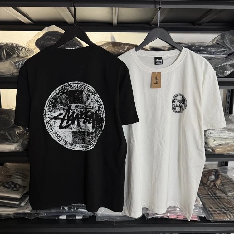 Original production Stussy SS24 DOT STAMP TEE round stamp round neck short-sleeved T-shirt. Uniform pure cotton cylinder seamless design for men and women. Simple and versatile label, fully