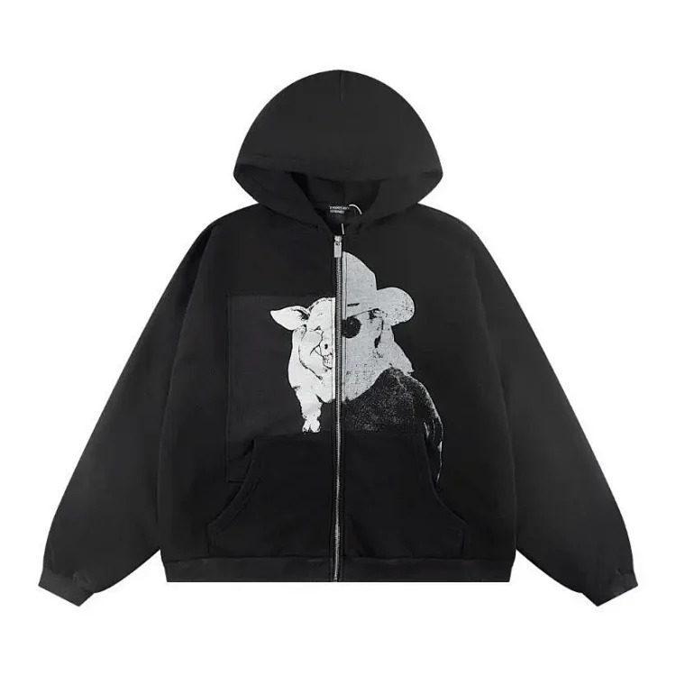 ERD Melancholy Rich Second Generation Washed and Distressed Letter Printed Hooded Sweatshirt