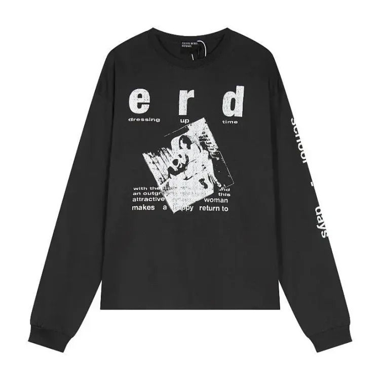 ERD Melancholy Rich Second Generation Washed and Distressed Letter Printed Hooded Sweatshirt