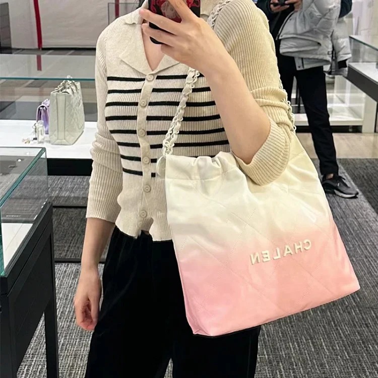 Xiaoxiangfeng Mini Garbage Bag Bag Diamond Pearl Chain Bag Genuine Leather 22bag Tote Bag Shoulder Crossbody Bag