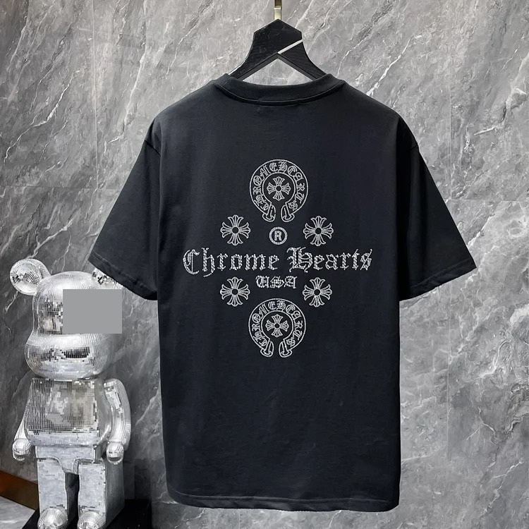 Cross horseshoe patchwork leather and ruffled short-sleeved T-shirt