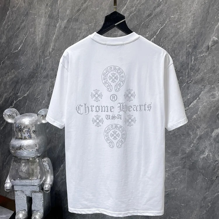 Cross horseshoe patchwork leather and ruffled short-sleeved T-shirt
