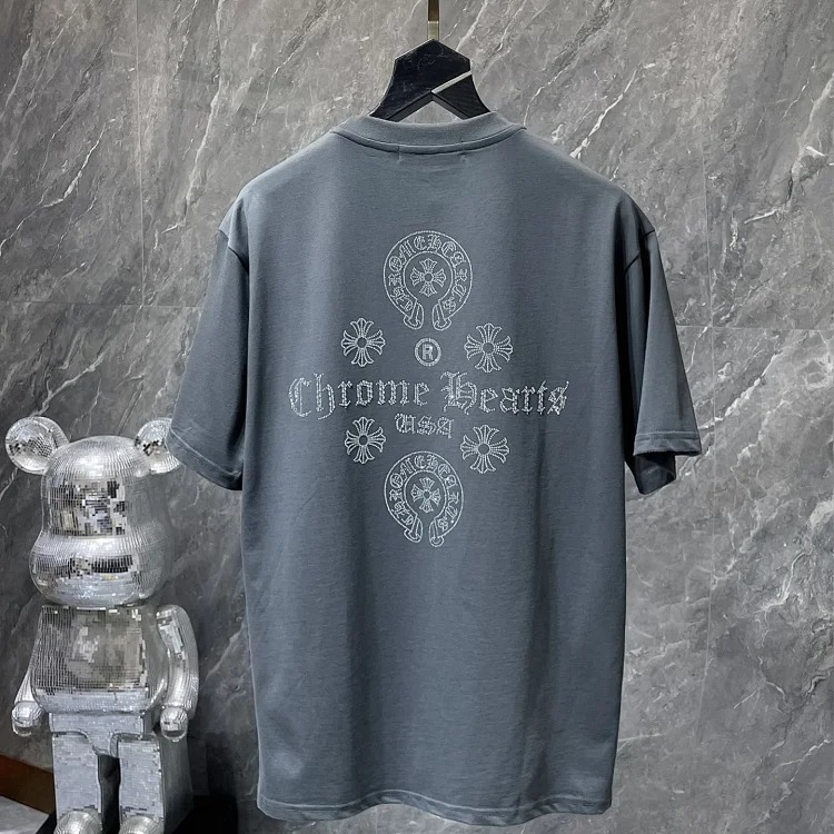Cross horseshoe patchwork leather and ruffled short-sleeved T-shirt