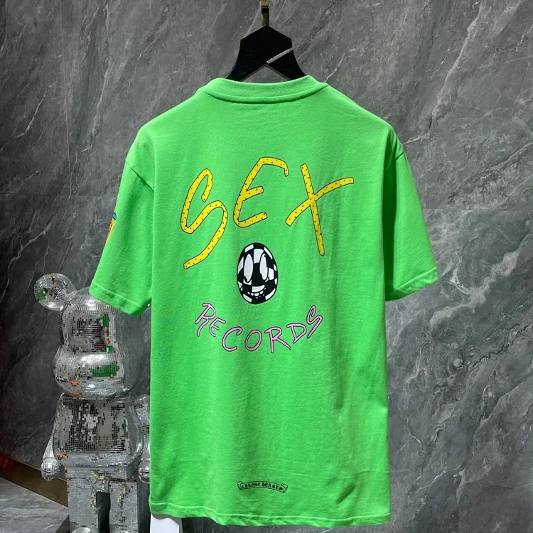 Cross horseshoe patchwork leather and ruffled short-sleeved T-shirt