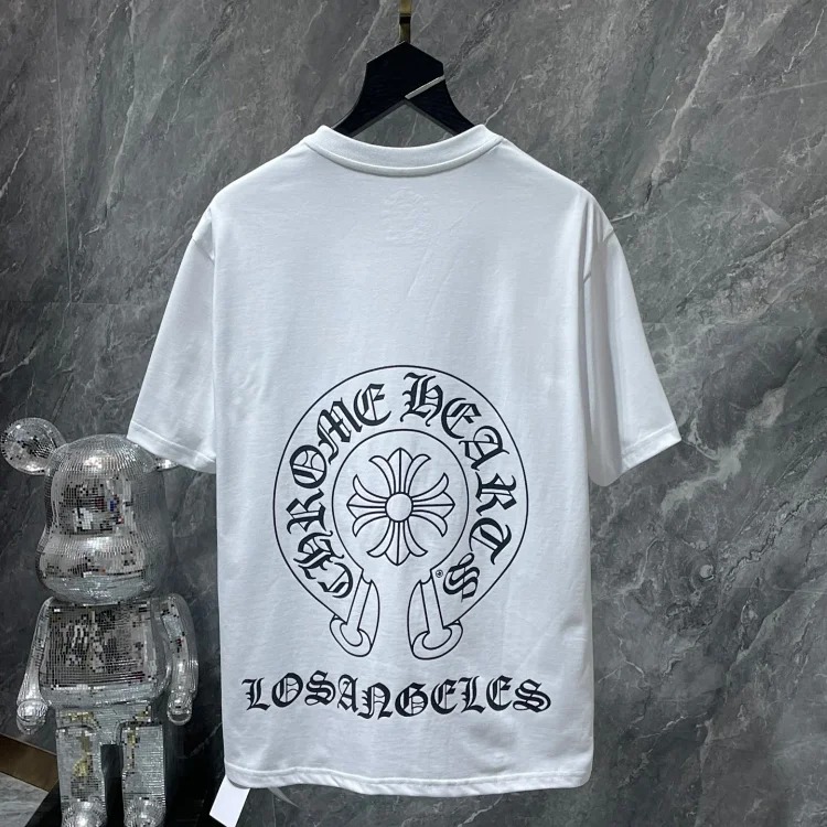 Cross horseshoe patchwork leather and ruffled short-sleeved T-shirt