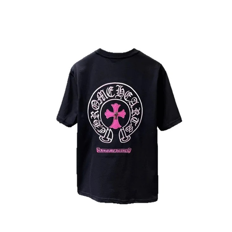 Cross horseshoe patchwork leather and ruffled short-sleeved T-shirt