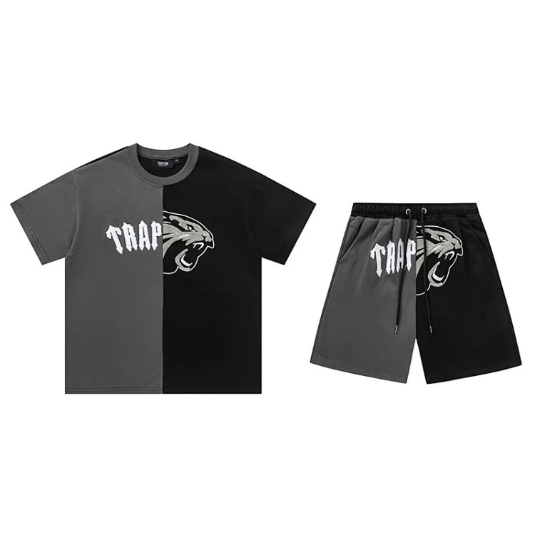 Gradient letters white and blue towel embroidery short-sleeved T-shirt shorts men's couple casual suit ins
