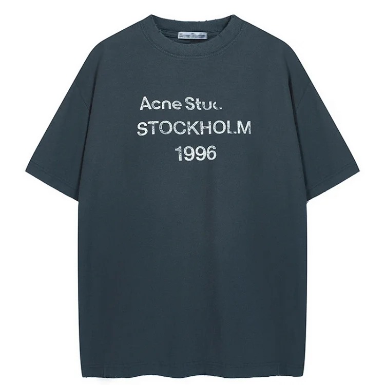 AC1996 old washed and worn gradient letter printed short-sleeved loose T-shirts for men and women couples