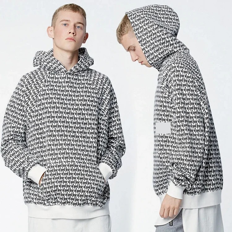 Men's lettered hooded sweatshirt jacket
