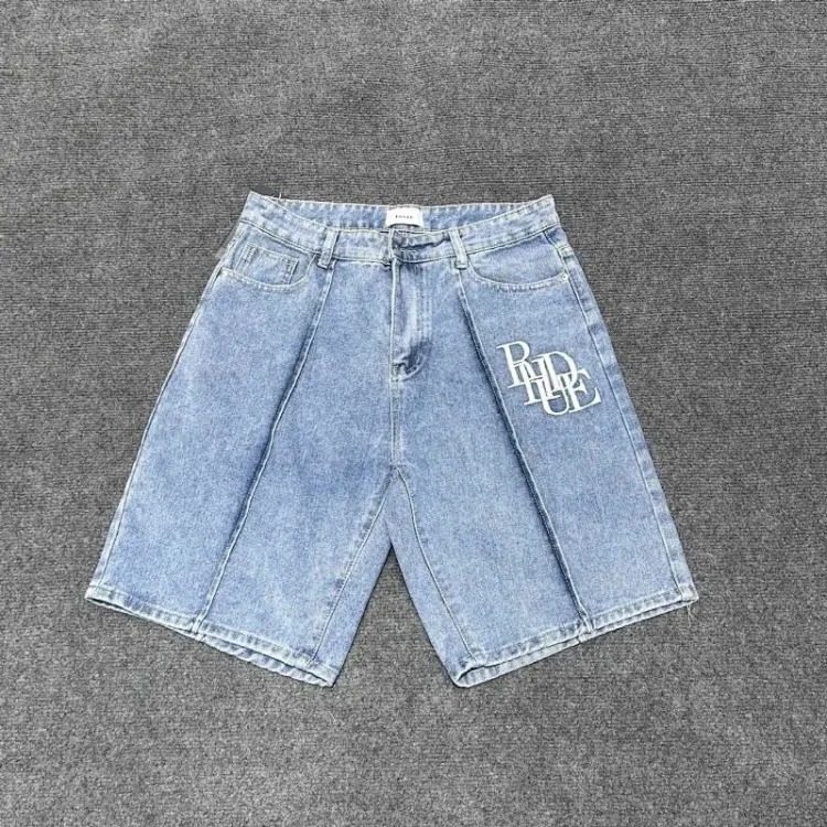 Embroidered denim shorts for men and women high street casual trousers rh image 3