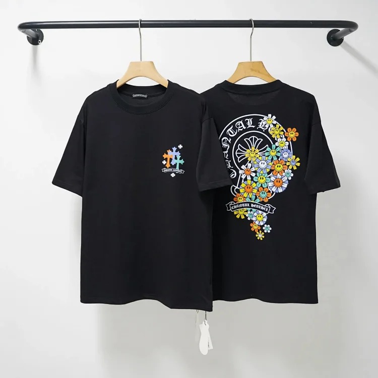 CH cross print round neck cotton men's trendy T-shirt