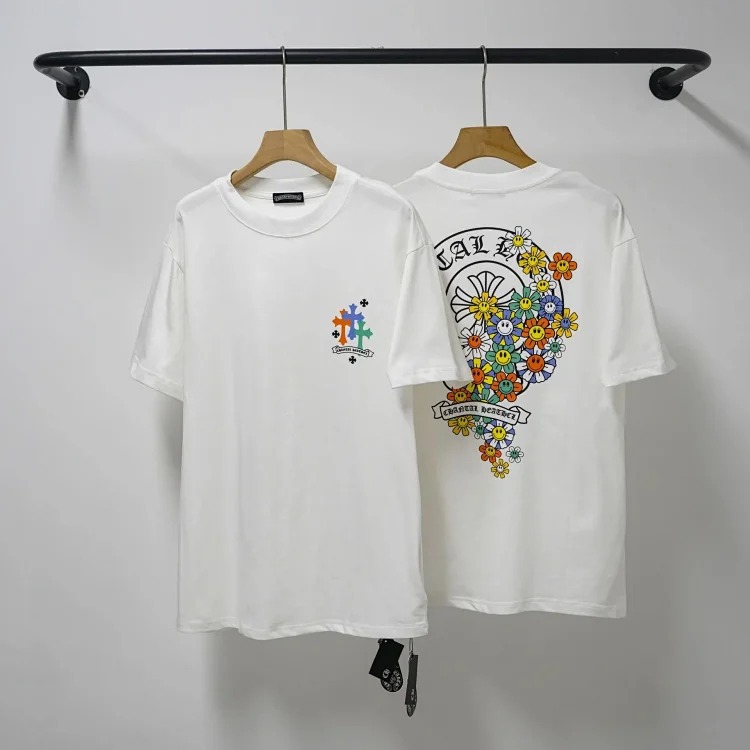 CH cross print round neck cotton men's trendy T-shirt