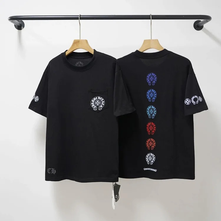 CH cross print round neck cotton men's trendy T-shirt