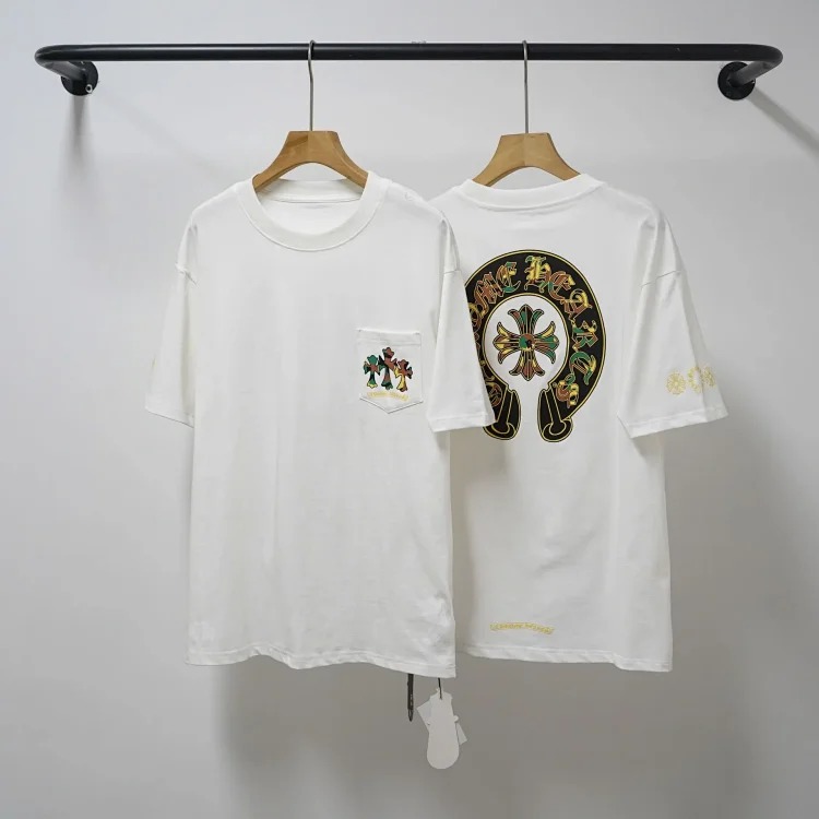 CH cross print round neck cotton men's trendy T-shirt