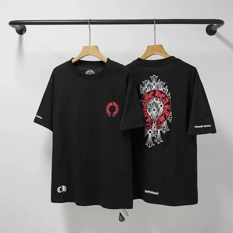 CH cross print round neck cotton men's trendy T-shirt