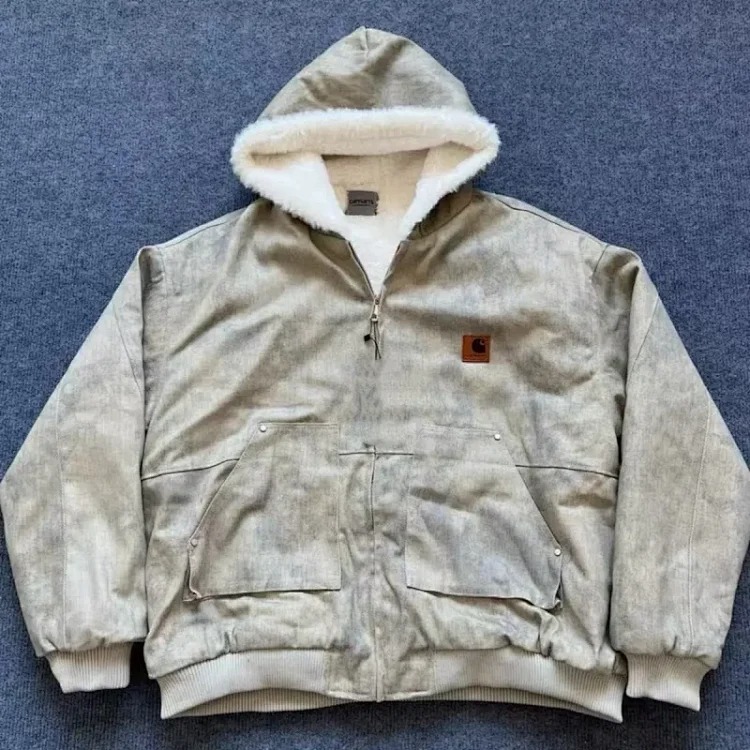 Hooded cotton jacket autumn and winter imitation mink fur marble thickened mountain carving