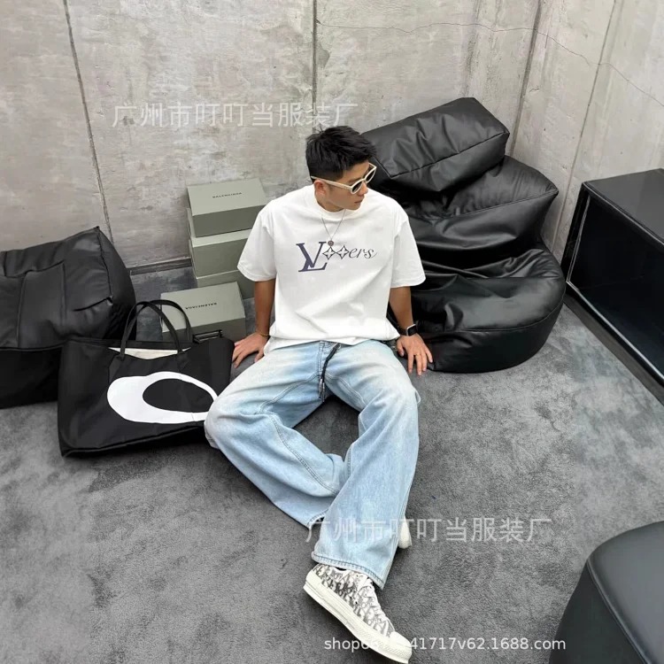 Cross-border trendy brand high short-sleeved 25 letter print graffiti men and women same style couple T-shirt