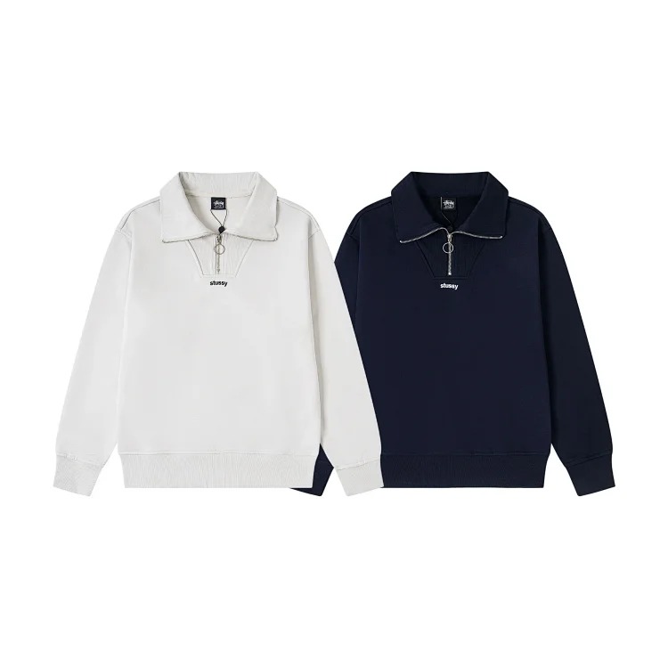 Straight fit loose fit half zip stand collar sweatshirt