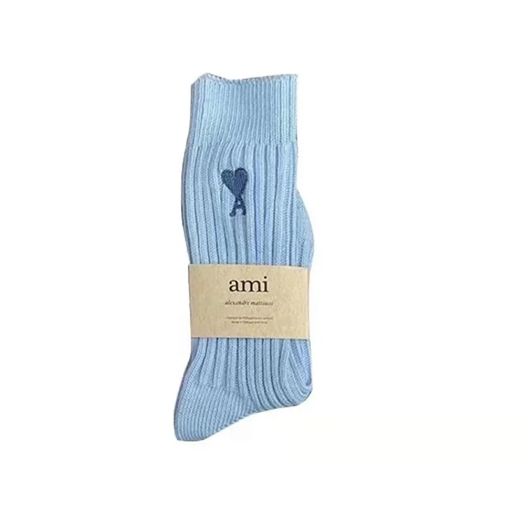 Love solid color Japanese thick line long socks for men and women in autumn and winter mid-calf socks trendy pure cotton pile socks long tube image 2