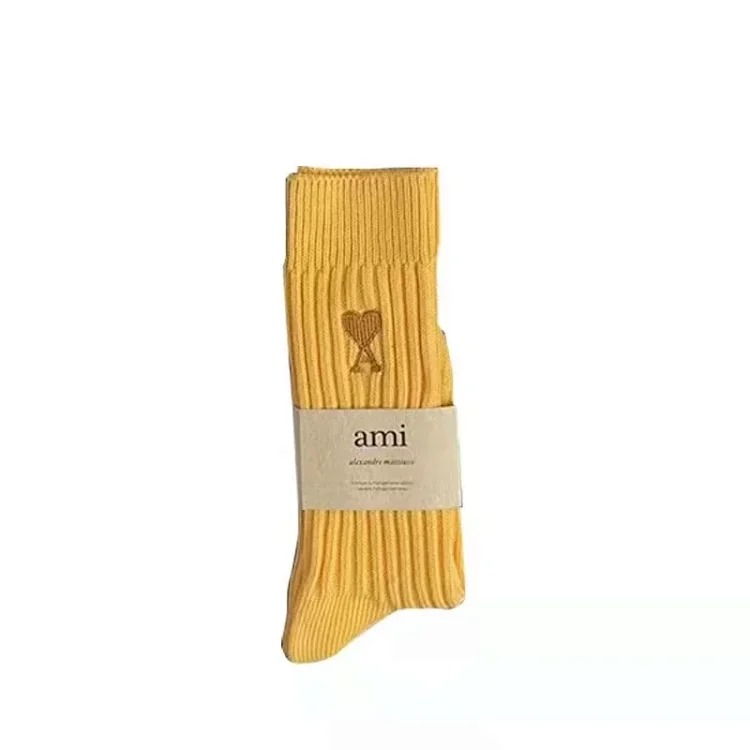 Love solid color Japanese thick line long socks for men and women in autumn and winter mid-calf socks trendy pure cotton pile socks long tube image 3