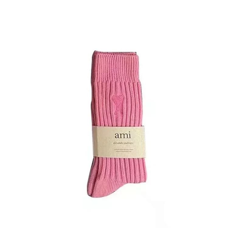 Love solid color Japanese thick line long socks for men and women in autumn and winter mid-calf socks trendy pure cotton pile socks long tube image 4