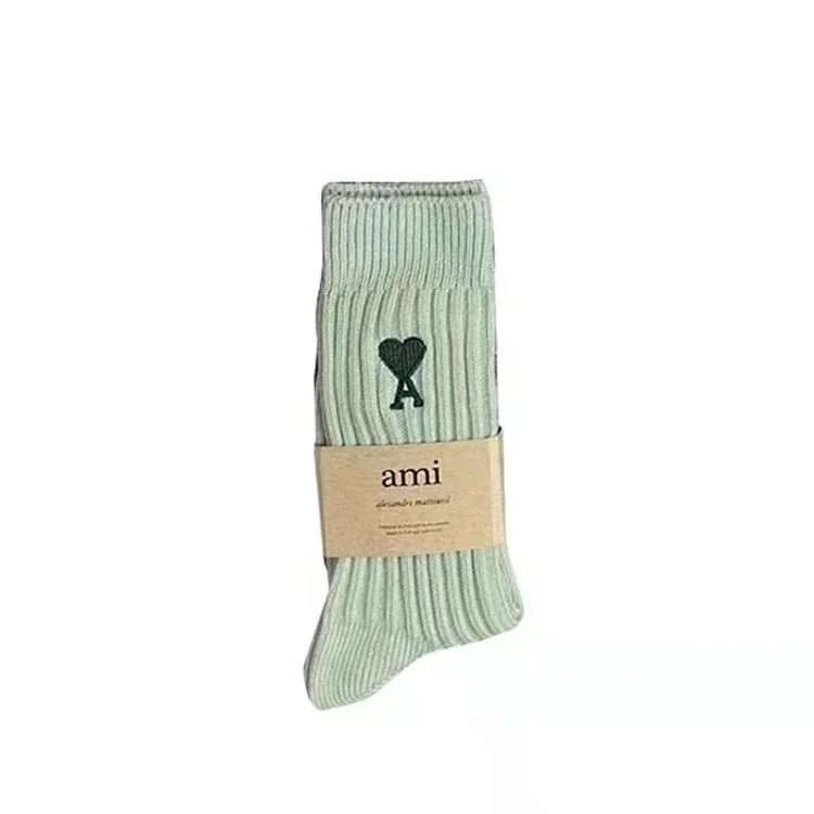 Love solid color Japanese thick line long socks for men and women in autumn and winter mid-calf socks trendy pure cotton pile socks long tube image 5