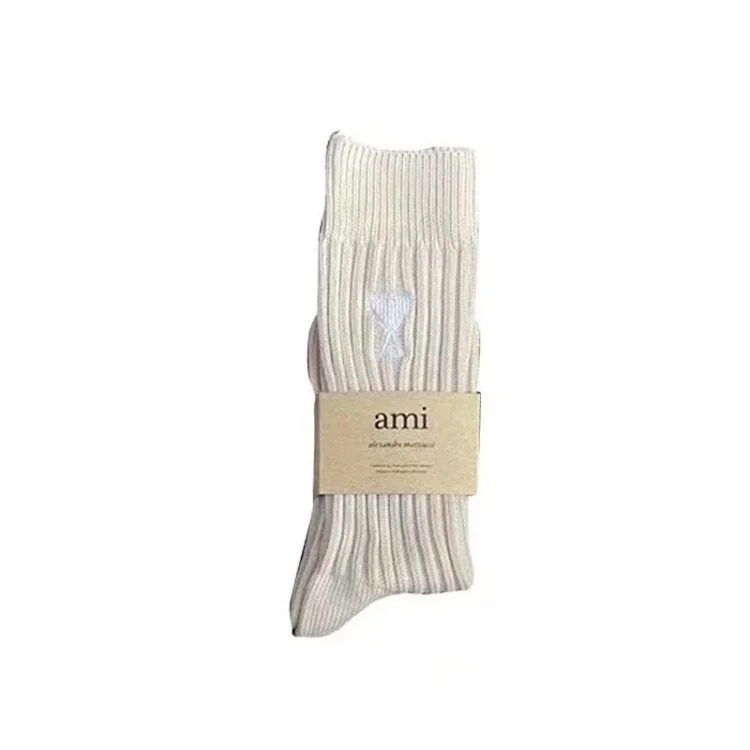 Love solid color Japanese thick line long socks for men and women in autumn and winter mid-calf socks trendy pure cotton pile socks long tube image 6