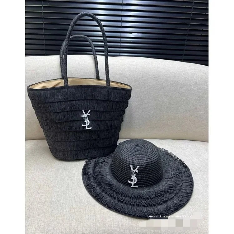 Straw hat straw bag set foldable sun hat outdoor beach bag hat sun hat