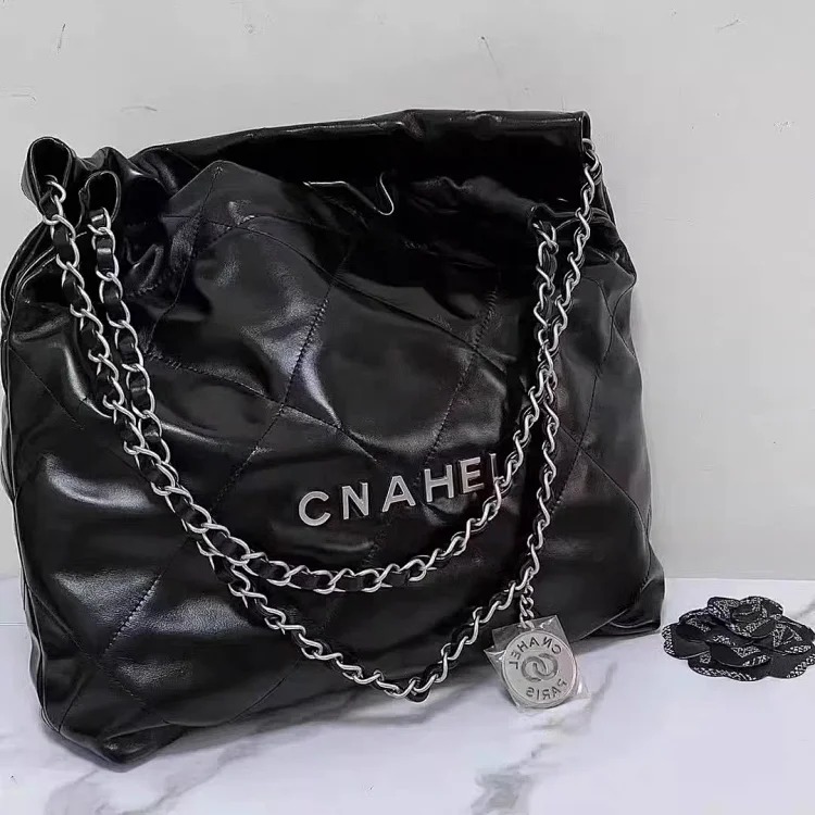 Xiaoxiangfeng Mini Garbage Bag Bag Diamond Pearl Chain Bag Genuine Leather 22bag Tote Bag Shoulder Crossbody Bag