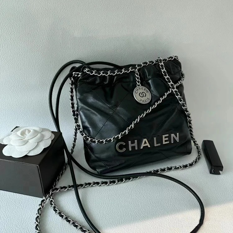 Xiaoxiangfeng Mini Garbage Bag Bag Diamond Pearl Chain Bag Genuine Leather 22bag Tote Bag Shoulder Crossbody Bag