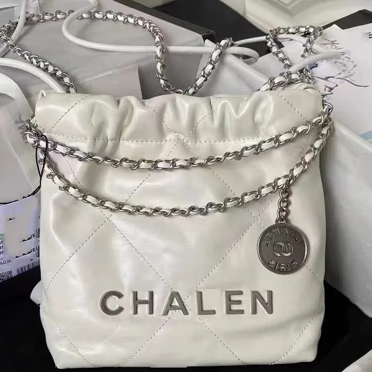 Xiaoxiangfeng Mini Garbage Bag Bag Diamond Pearl Chain Bag Genuine Leather 22bag Tote Bag Shoulder Crossbody Bag