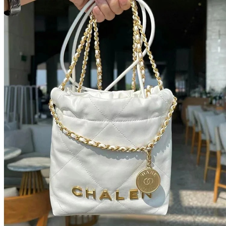 Xiaoxiangfeng Mini Garbage Bag Bag Diamond Pearl Chain Bag Genuine Leather 22bag Tote Bag Shoulder Crossbody Bag