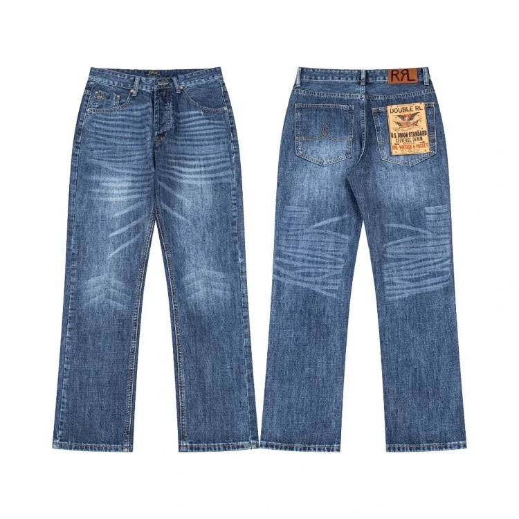 Scannable high version of Raff RL spring and summer new retro patch blue washed straight loose jeans couple style