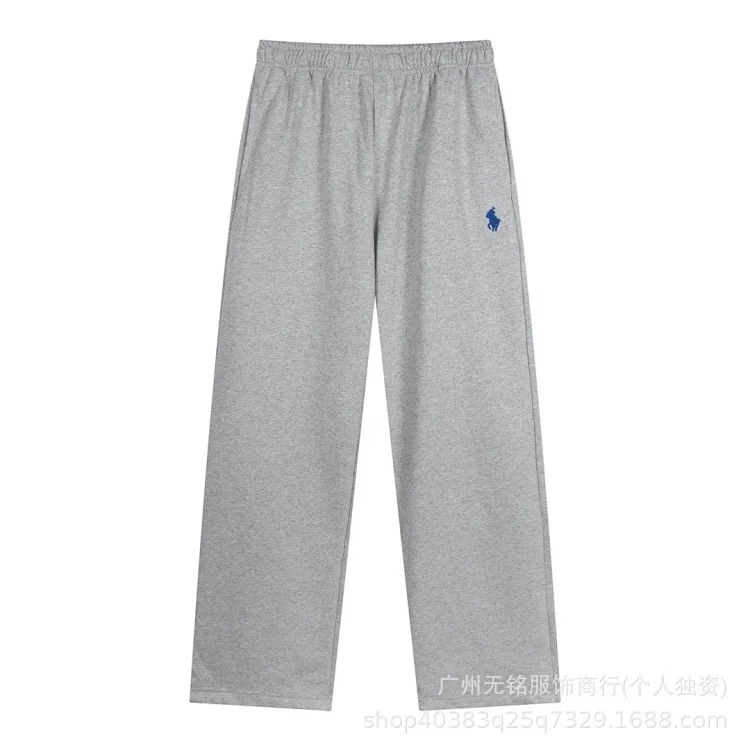RL Pony Embroidered Tie Elastic Waist Casual Men's and Women's Heavyweight Straight Sweatpants