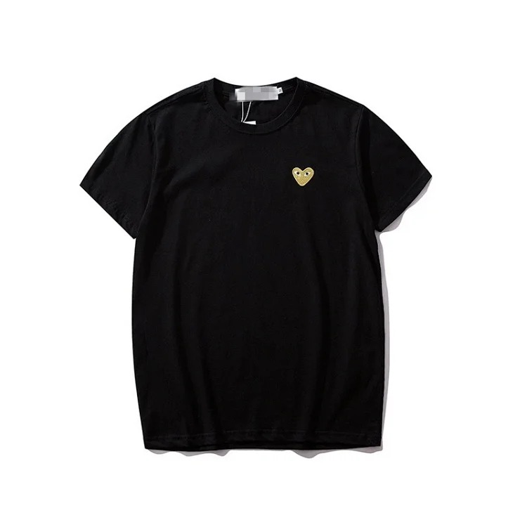plaLove embroidered short-sleeved pure cotton red heart eyes couple T-shirt