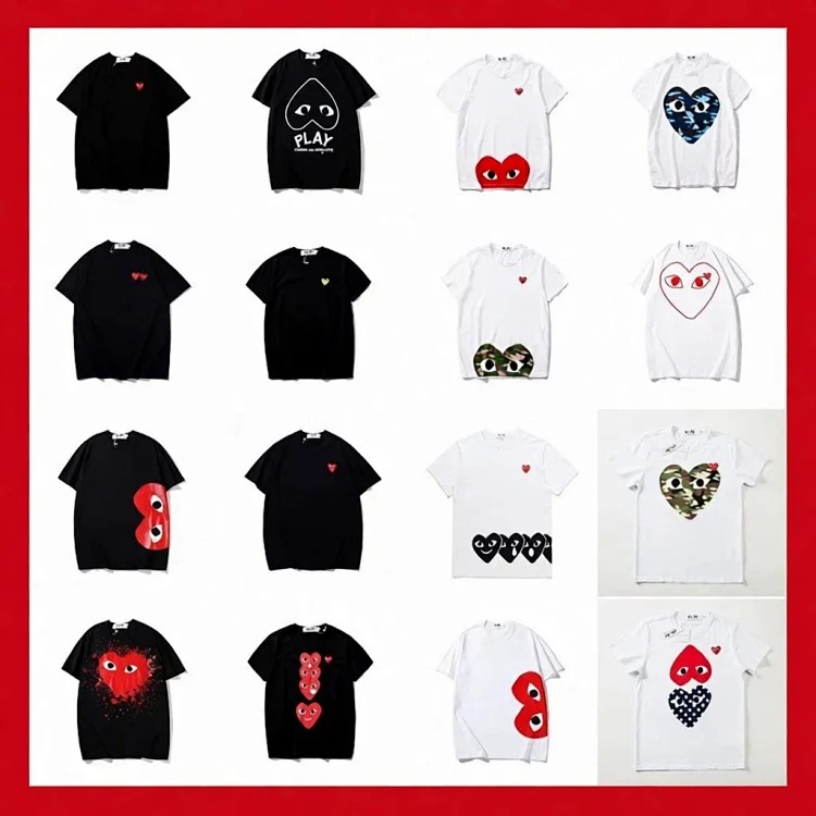 plaLove embroidered short-sleeved pure cotton red heart eyes couple T-shirt