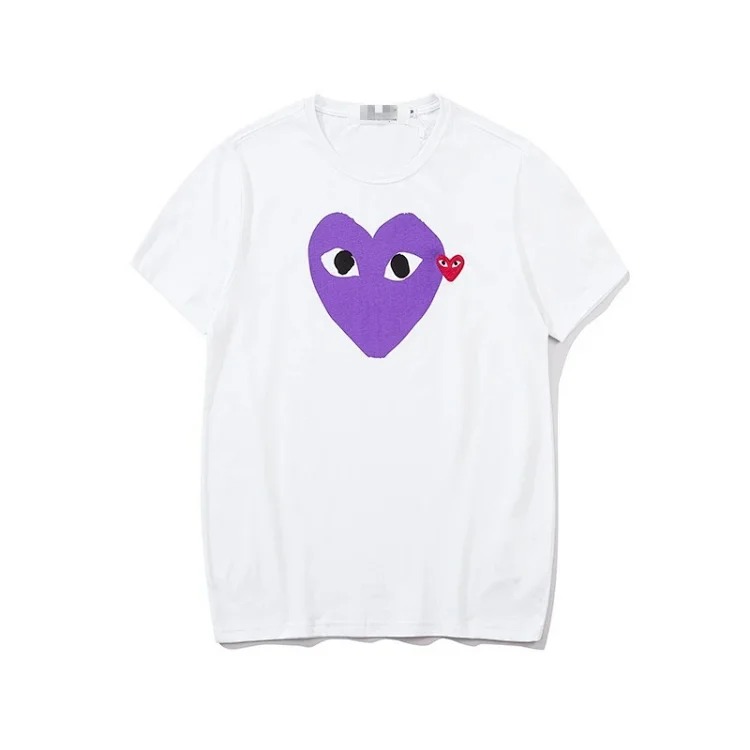 plaLove embroidered short-sleeved pure cotton red heart eyes couple T-shirt
