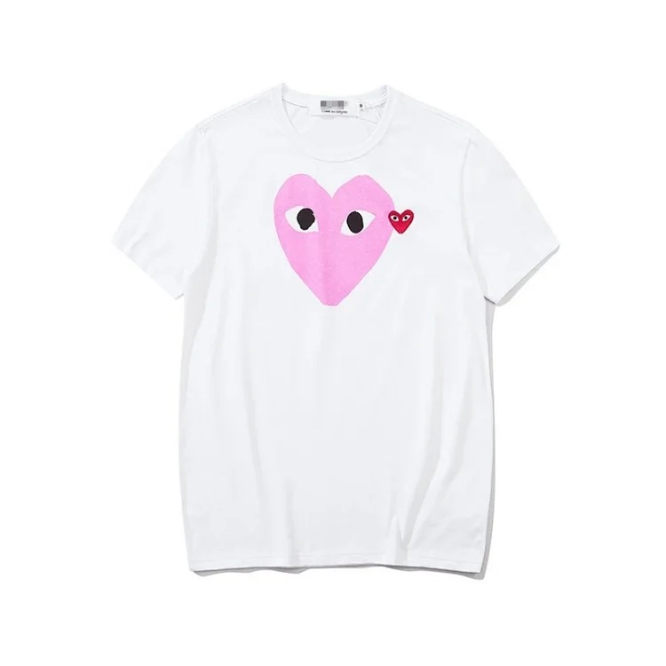 plaLove embroidered short-sleeved pure cotton red heart eyes couple T-shirt