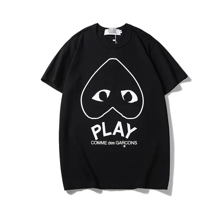 plaLove embroidered short-sleeved pure cotton red heart eyes couple T-shirt