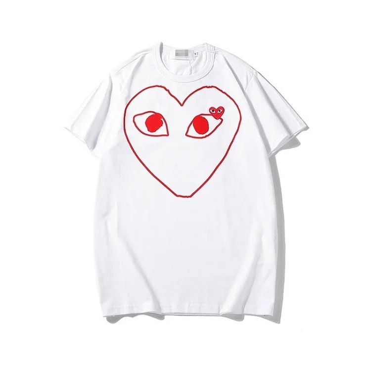 plaLove embroidered short-sleeved pure cotton red heart eyes couple T-shirt