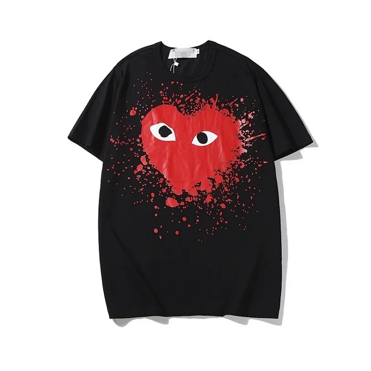 plaLove embroidered short-sleeved pure cotton red heart eyes couple T-shirt