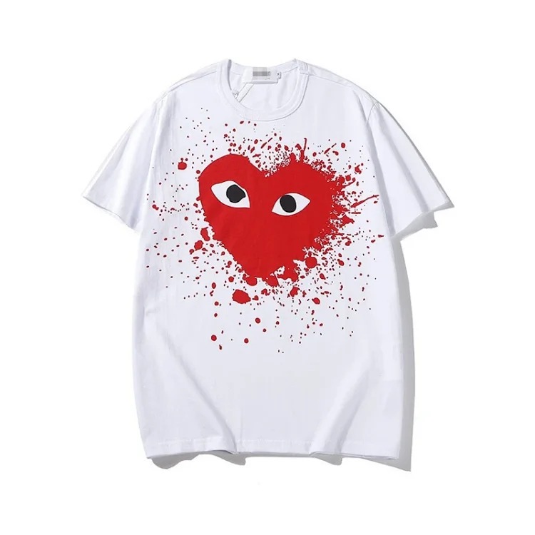 plaLove embroidered short-sleeved pure cotton red heart eyes couple T-shirt