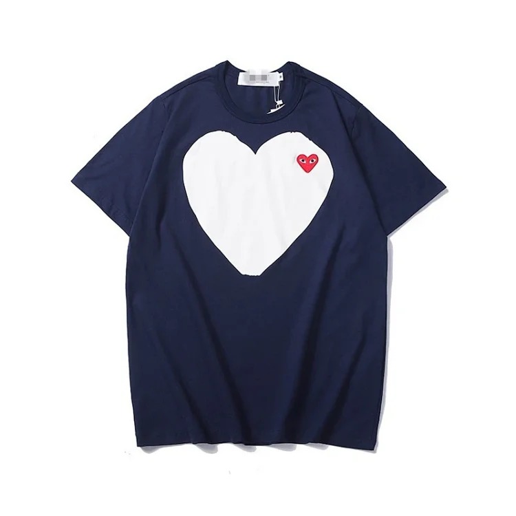 plaLove embroidered short-sleeved pure cotton red heart eyes couple T-shirt