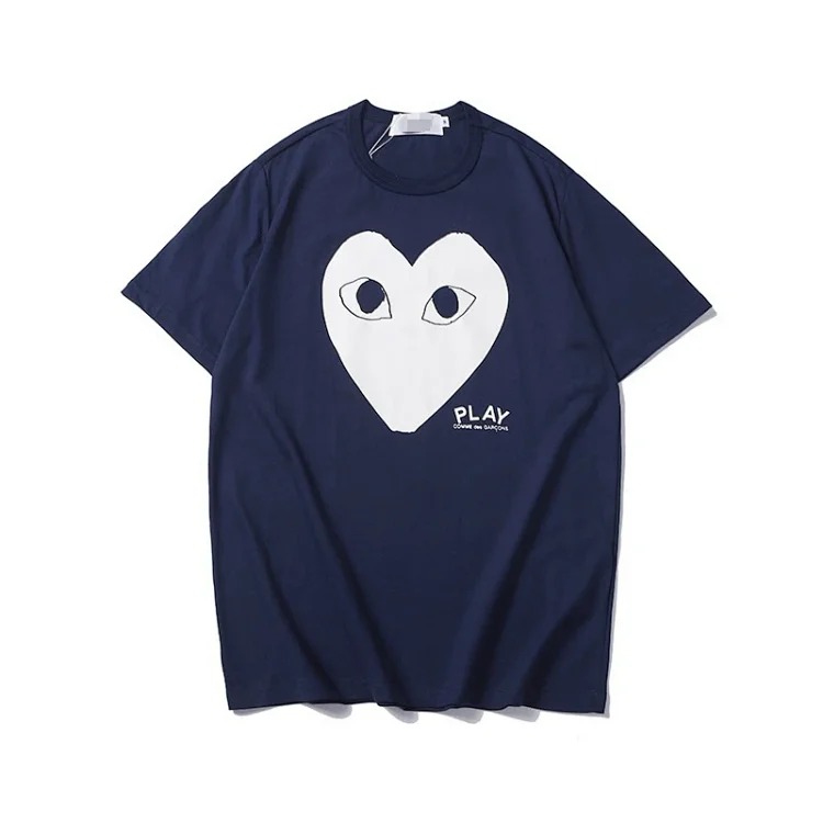 plaLove embroidered short-sleeved pure cotton red heart eyes couple T-shirt