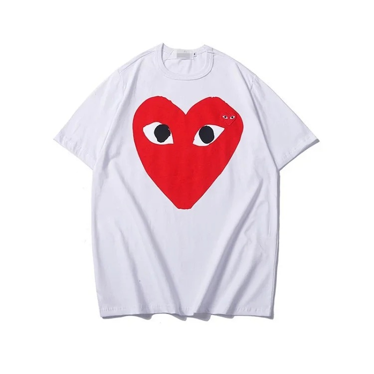 plaLove embroidered short-sleeved pure cotton red heart eyes couple T-shirt